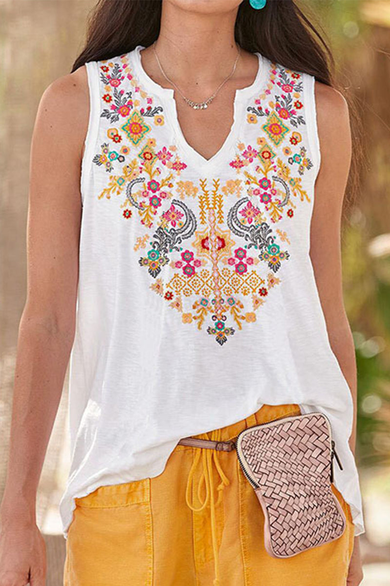 Tops casuales universitarios con cuello en V y patchwork de tótem nacional (8 colores)