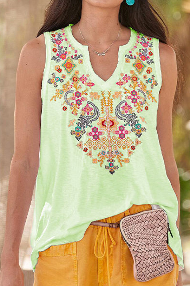 Tops casuales universitarios con cuello en V y patchwork de tótem nacional (8 colores)