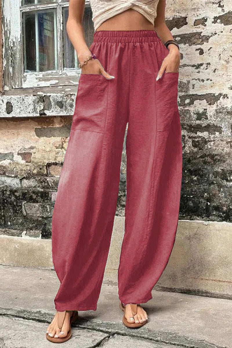 Casual Daily Solid Pocket Loose High Waist Harlan Bottoms(11 Colors)