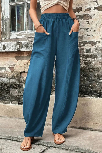 Casual Daily Solid Pocket Loose High Waist Harlan Bottoms(11 Colors)
