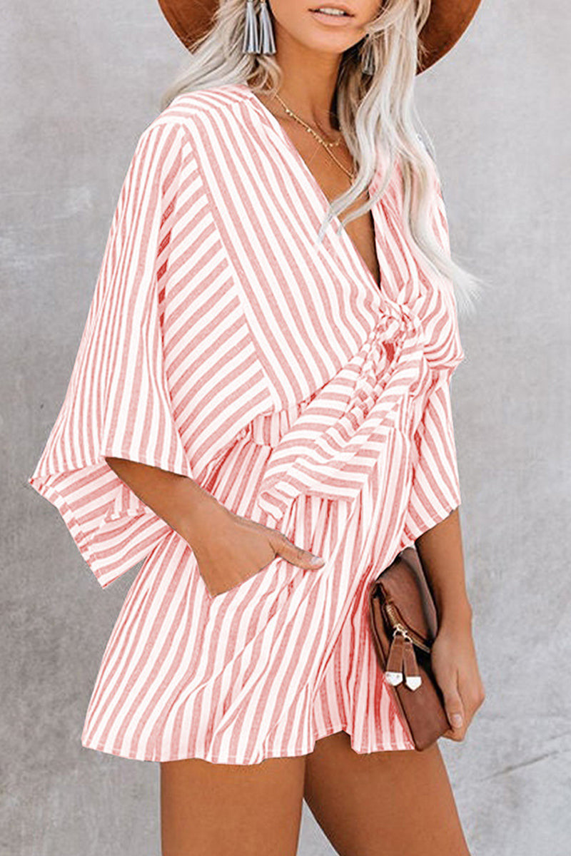 Mono holgado informal sencillo con diseño de patchwork geométrico y escote en V (4 colores)