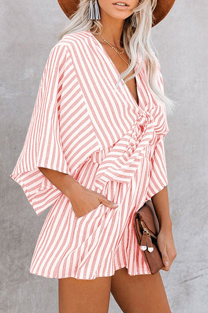 Mono holgado informal sencillo con diseño de patchwork geométrico y escote en V (4 colores)