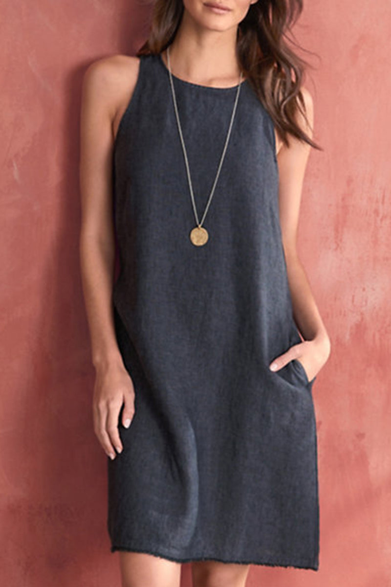 Vestido informal de cuello redondo liso (5 colores)