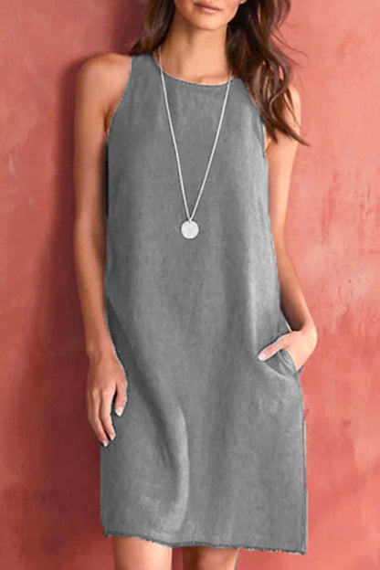 Vestido informal de cuello redondo liso (5 colores)