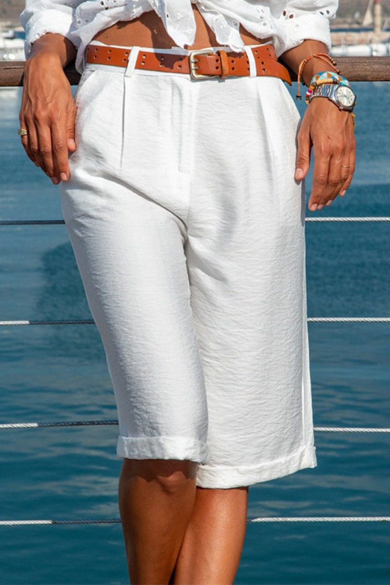 Pantalones casuales lisos con bolsillos y sin cinturón, sueltos, rectos, de color liso (3 colores)