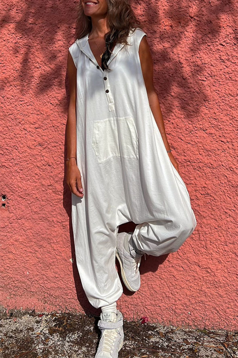 Monos holgados informales con capucha y bolsillos sólidos (3 colores)