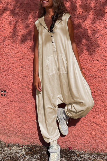 Monos holgados informales con capucha y bolsillos sólidos (3 colores)