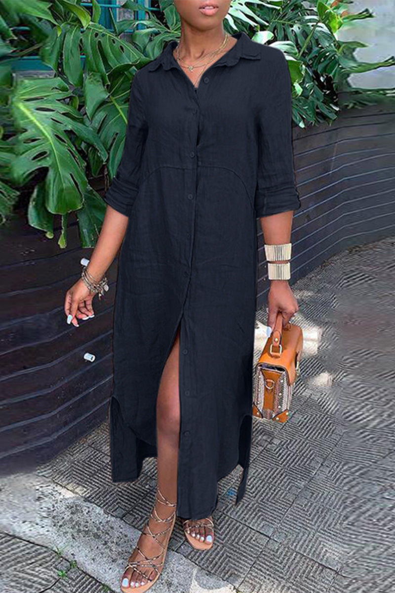 Vestido camisero informal con botones y cuello camisero (4 colores)