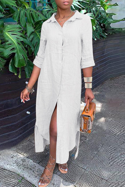 Vestido camisero informal con botones y cuello camisero (4 colores)