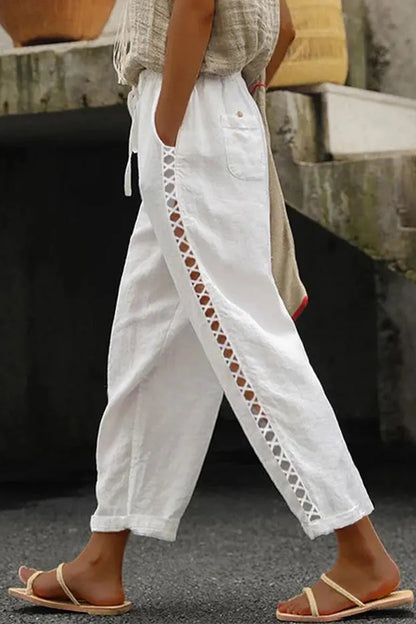 Pantalones casuales de encaje liso con agujeros, holgados, de cintura media, estilo harén, con parches (4 colores)