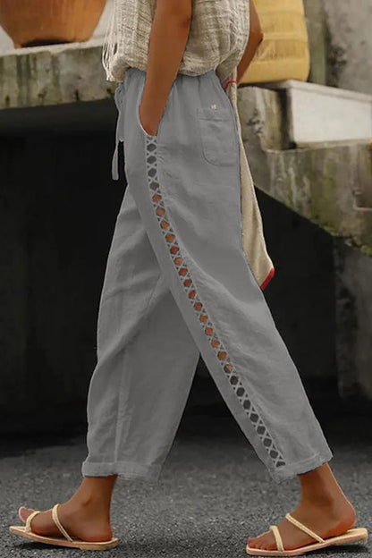 Pantalones casuales de encaje liso con agujeros, holgados, de cintura media, estilo harén, con parches (4 colores)