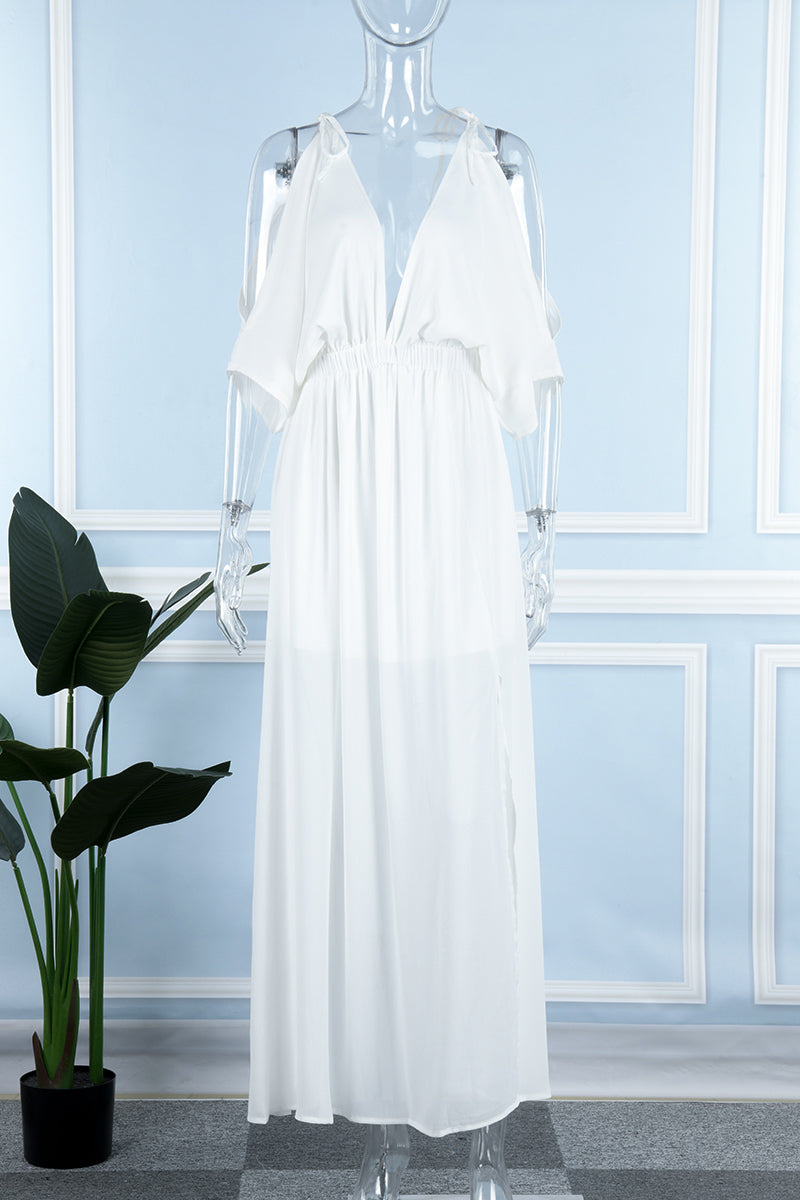 Sexy Vacation Solid Slit V Neck Beach Dress Dresses(4 Colors)