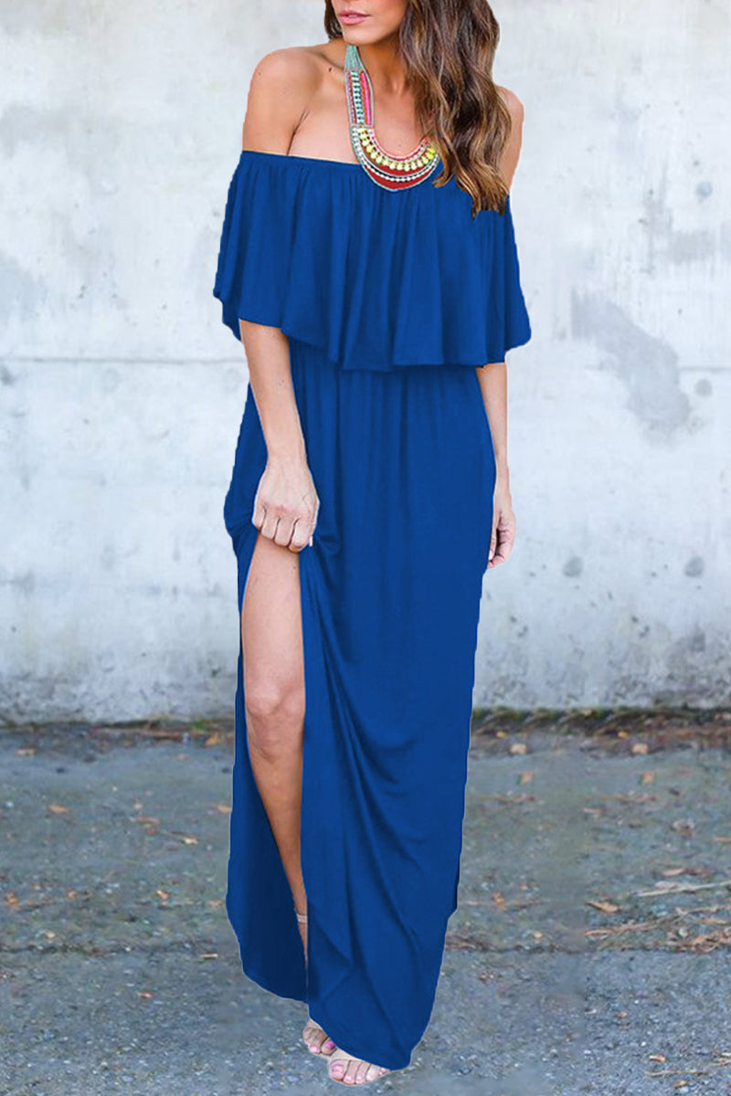 Sexy Casual Solid Pocket Flounce Off the Shoulder A Line Dresses(5 Colors)
