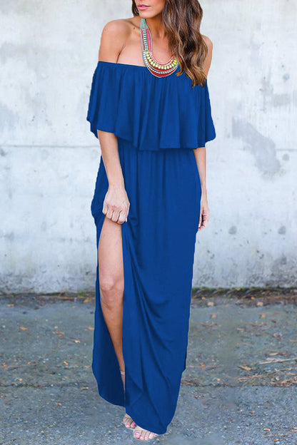 Sexy Casual Solid Pocket Flounce Off the Shoulder A Line Dresses(5 Colors)