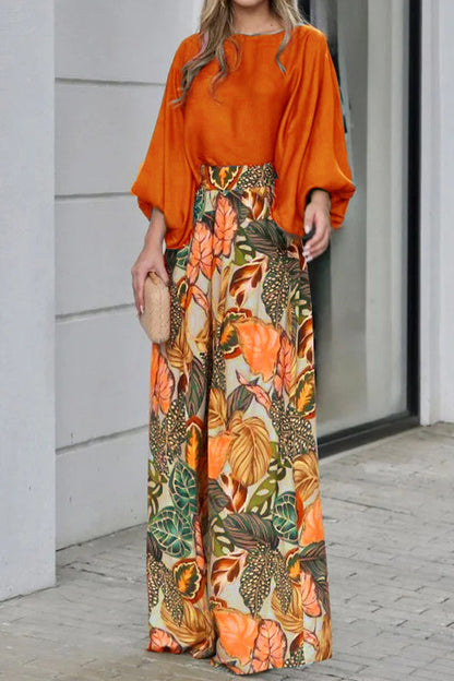 Casual Street Floral Patchwork O Neck Three Quarter Two Pieces