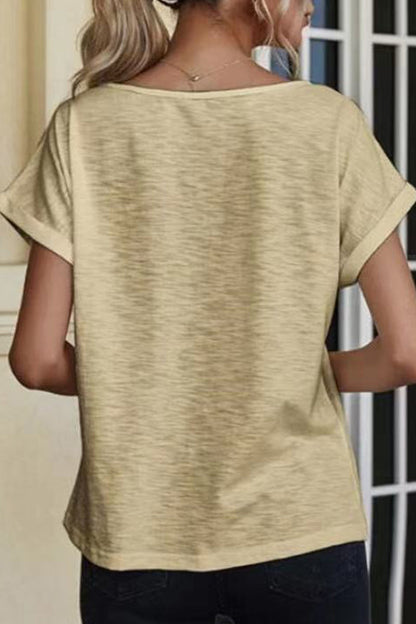 Camisetas casuales de cuello en V con encaje liso y patchwork (3 colores)