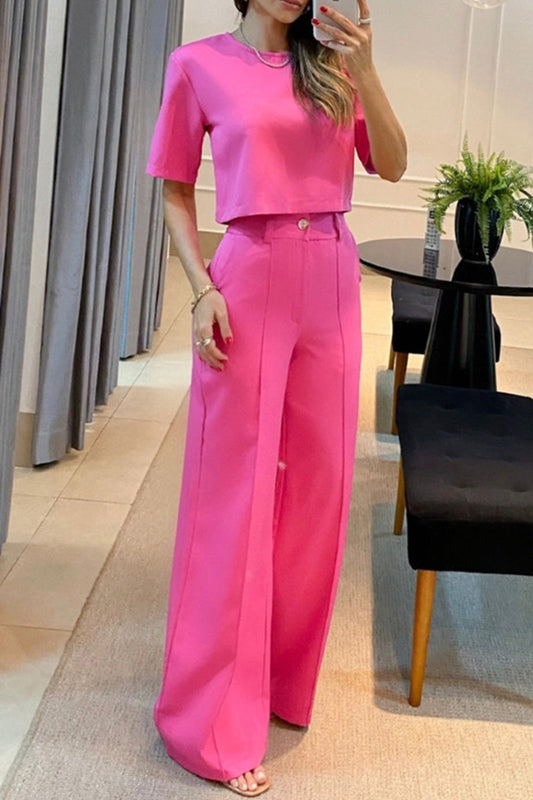 Conjunto casual de dos piezas de manga corta y color liso