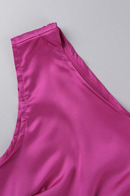 Conjunto informal de dos piezas sin mangas con cuello oblicuo y parches lisos para vacaciones (6 colores)