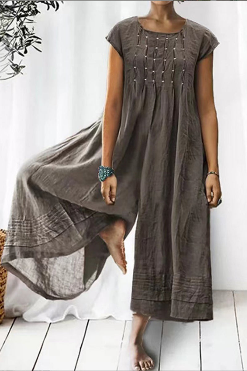 Monos holgados informales y sencillos de cuello redondo liso (6 colores)