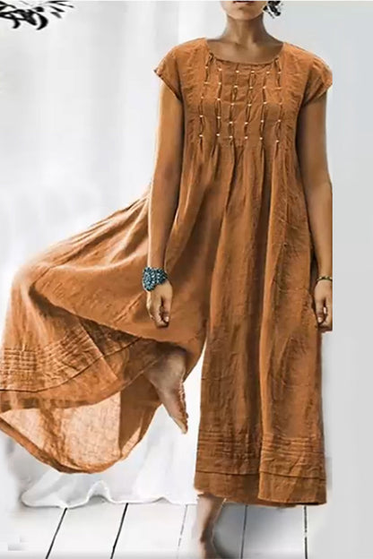 Monos holgados informales y sencillos de cuello redondo liso (6 colores)