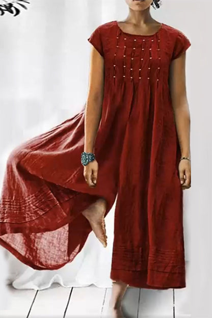 Monos holgados informales y sencillos de cuello redondo liso (6 colores)