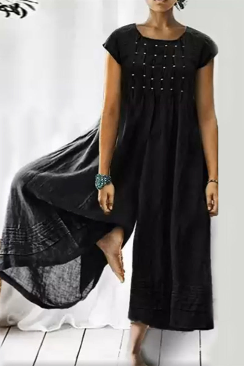 Monos holgados informales y sencillos de cuello redondo liso (6 colores)