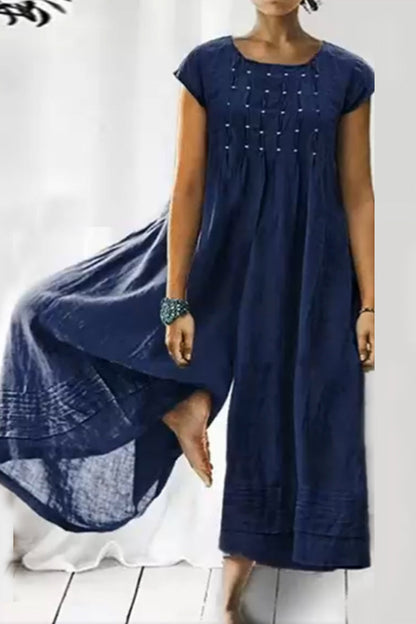 Monos holgados informales y sencillos de cuello redondo liso (6 colores)