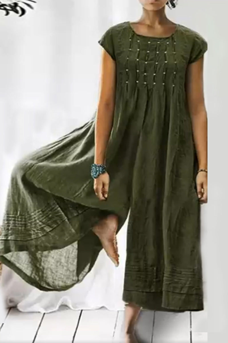 Monos holgados informales y sencillos de cuello redondo liso (6 colores)