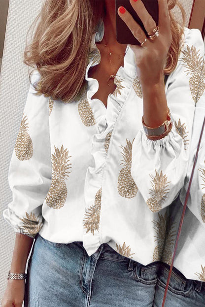 Casual Solid Flounce V Neck Tops(9 Colors)