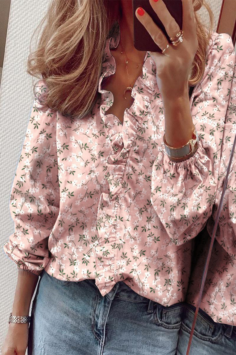 Casual Solid Flounce V Neck Tops(9 Colors)