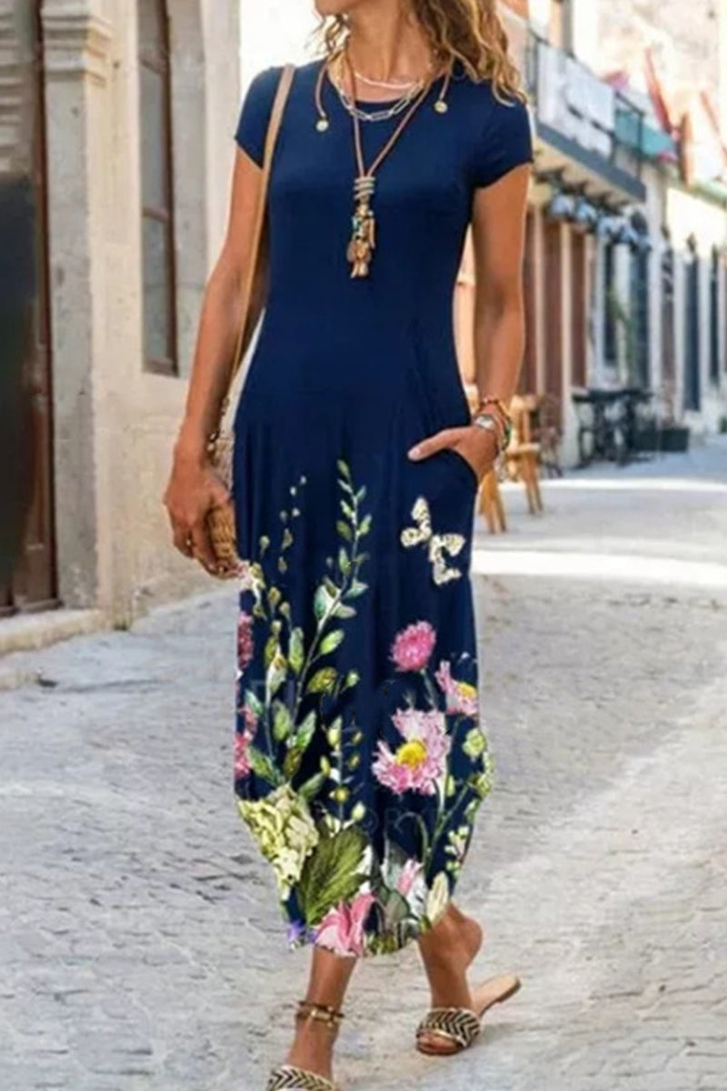Casual Street Print Patchwork O Neck Short Sleeve Dress Dresses
