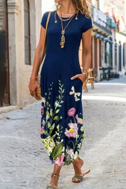 Casual Street Print Patchwork O Neck Short Sleeve Dress Dresses