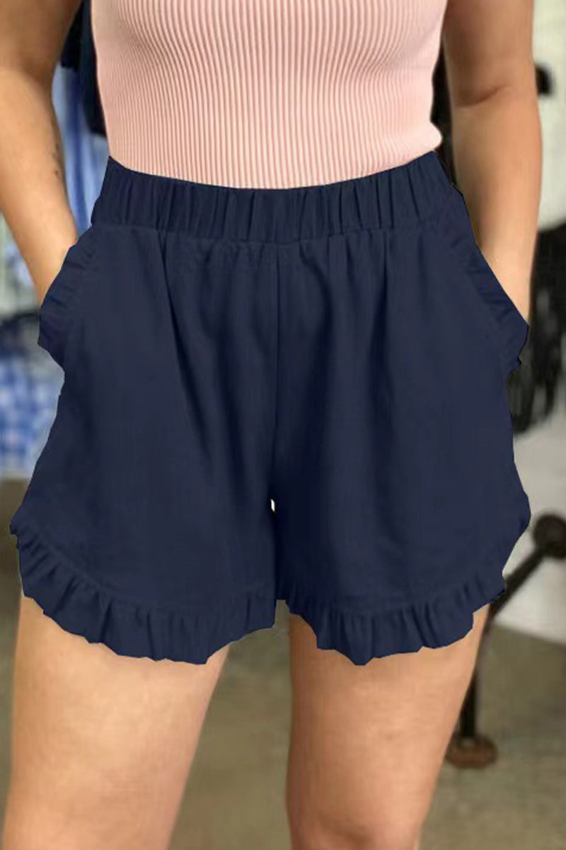 Pantalones casuales de color liso con bolsillos, sueltos, de cintura alta y pierna ancha