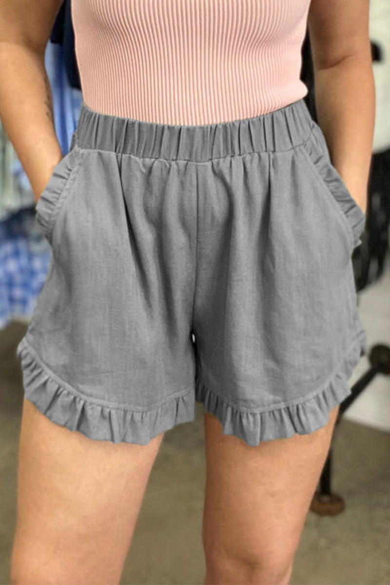 Pantalones casuales de color liso con bolsillos, sueltos, de cintura alta y pierna ancha