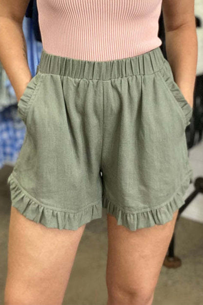 Pantalones casuales de color liso con bolsillos, sueltos, de cintura alta y pierna ancha