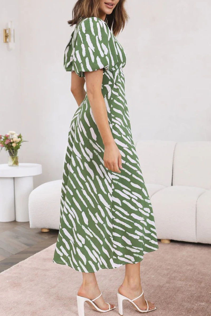 Vestidos elegantes y dulces con falda y escote en V y retazos geométricos