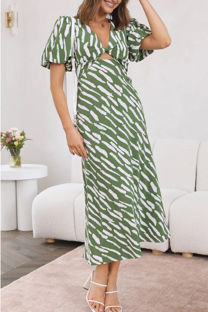 Vestidos elegantes y dulces con falda y escote en V y retazos geométricos