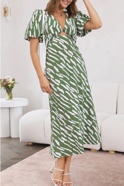 Vestidos elegantes y dulces con falda y escote en V y retazos geométricos