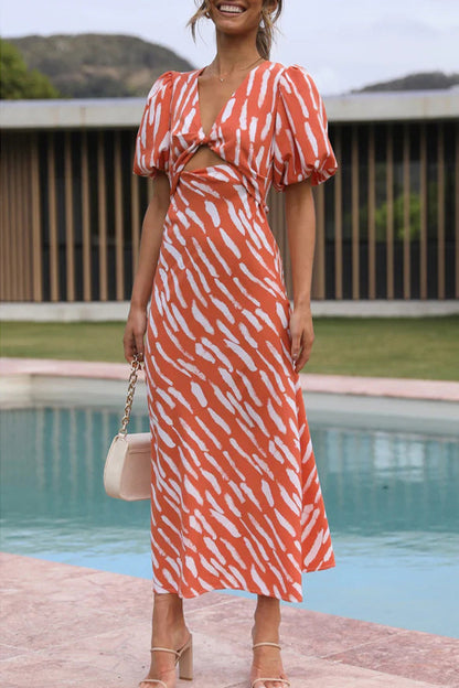 Vestidos elegantes y dulces con falda y escote en V y retazos geométricos