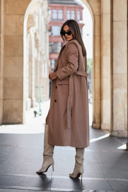 Blazer Lapel Belted Wool Sleeve Overcoat