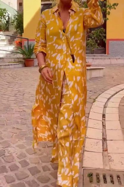 Conjunto de dos piezas de tres cuartos con cuello vuelto y estampado de patchwork universitario informal
