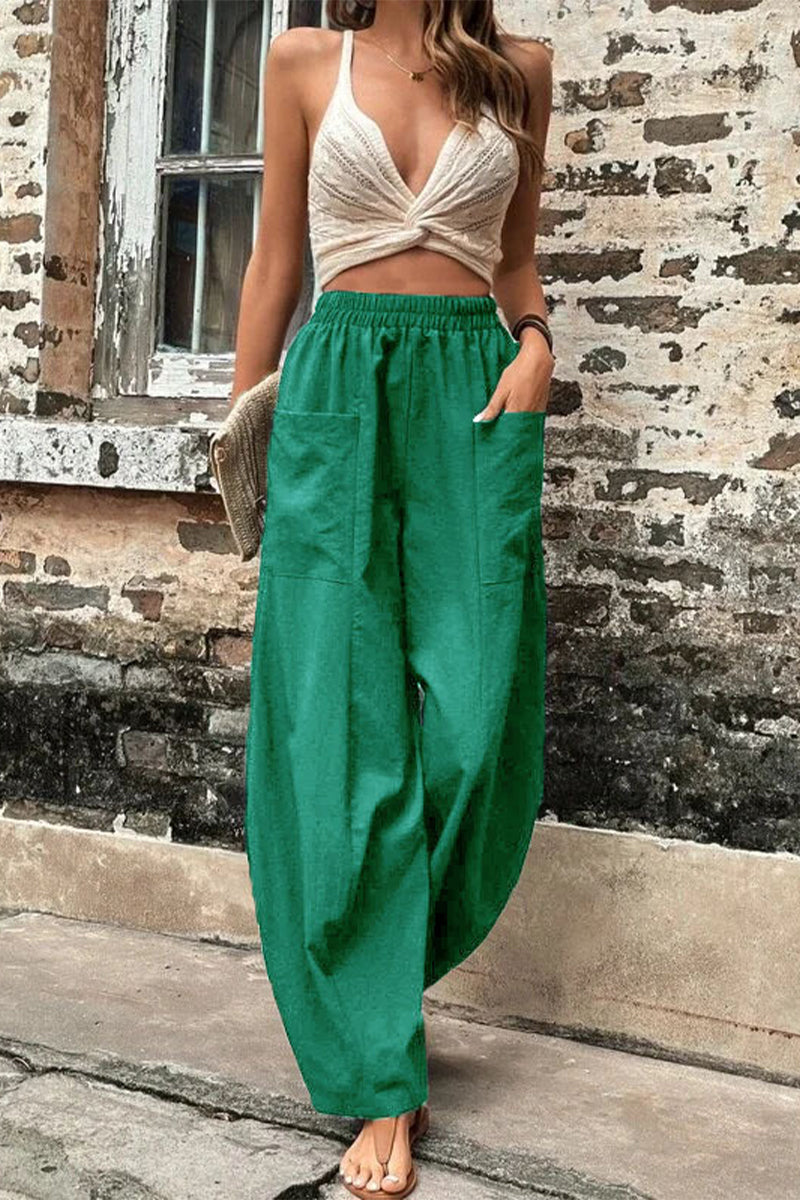 Casual Daily Solid Pocket Loose High Waist Harlan Bottoms(11 Colors)