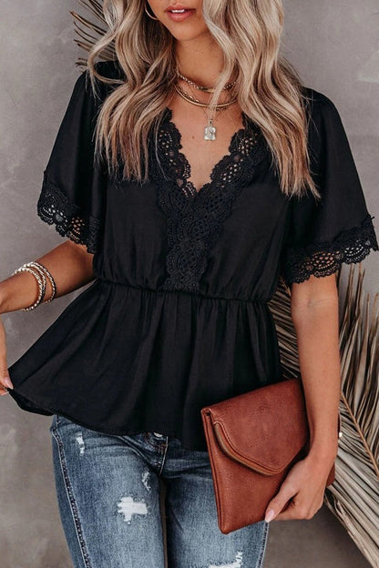 Blusas casuales de cuello en V con patchwork liso (4 colores)