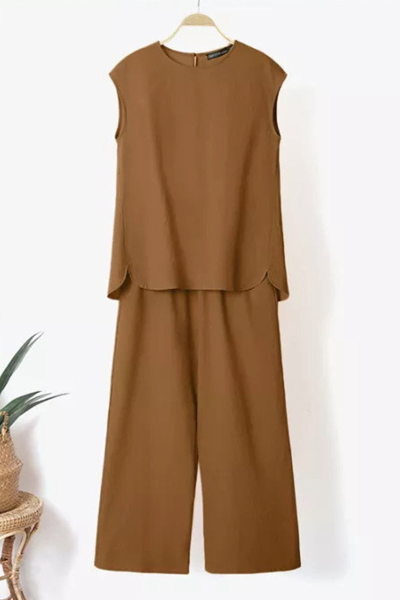 Conjunto informal sencillo de manga corta, liso, de dos piezas (6 colores)