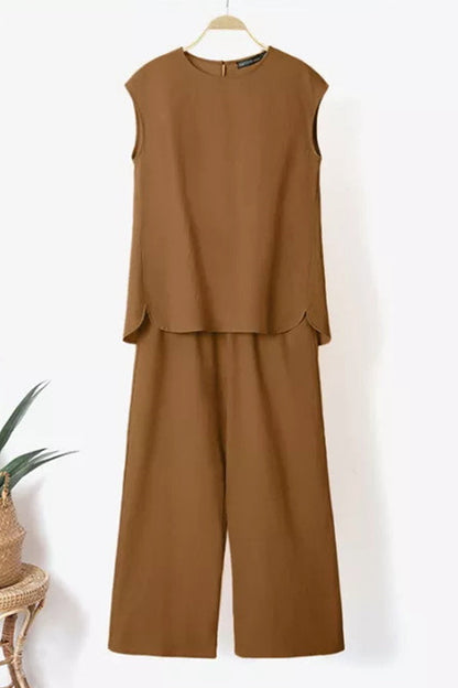 Conjunto informal sencillo de manga corta, liso, de dos piezas (6 colores)