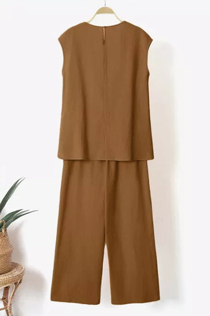Conjunto informal sencillo de manga corta, liso, de dos piezas (6 colores)
