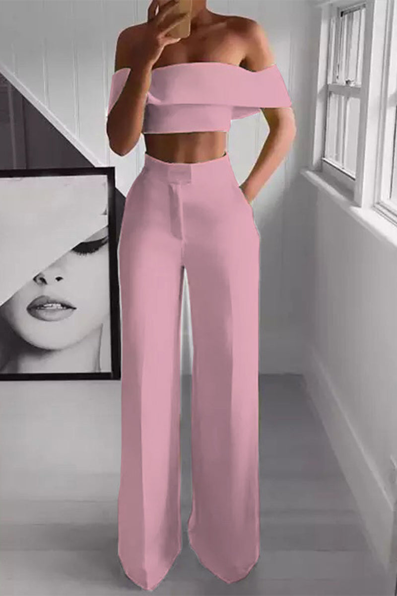 Sexy Simplicity Solid Off the Shoulder Short Sleeve Two Pieces(5 Colors)