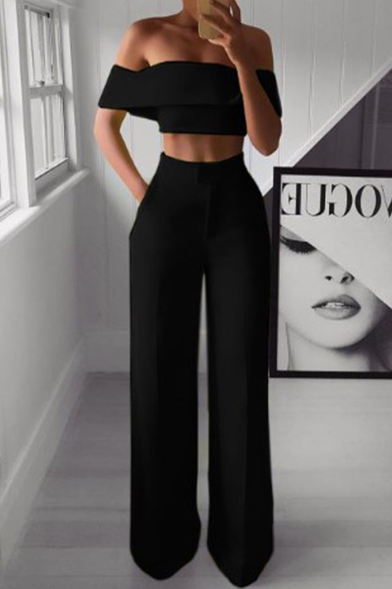 Sexy Simplicity Solid Off the Shoulder Short Sleeve Two Pieces(5 Colors)
