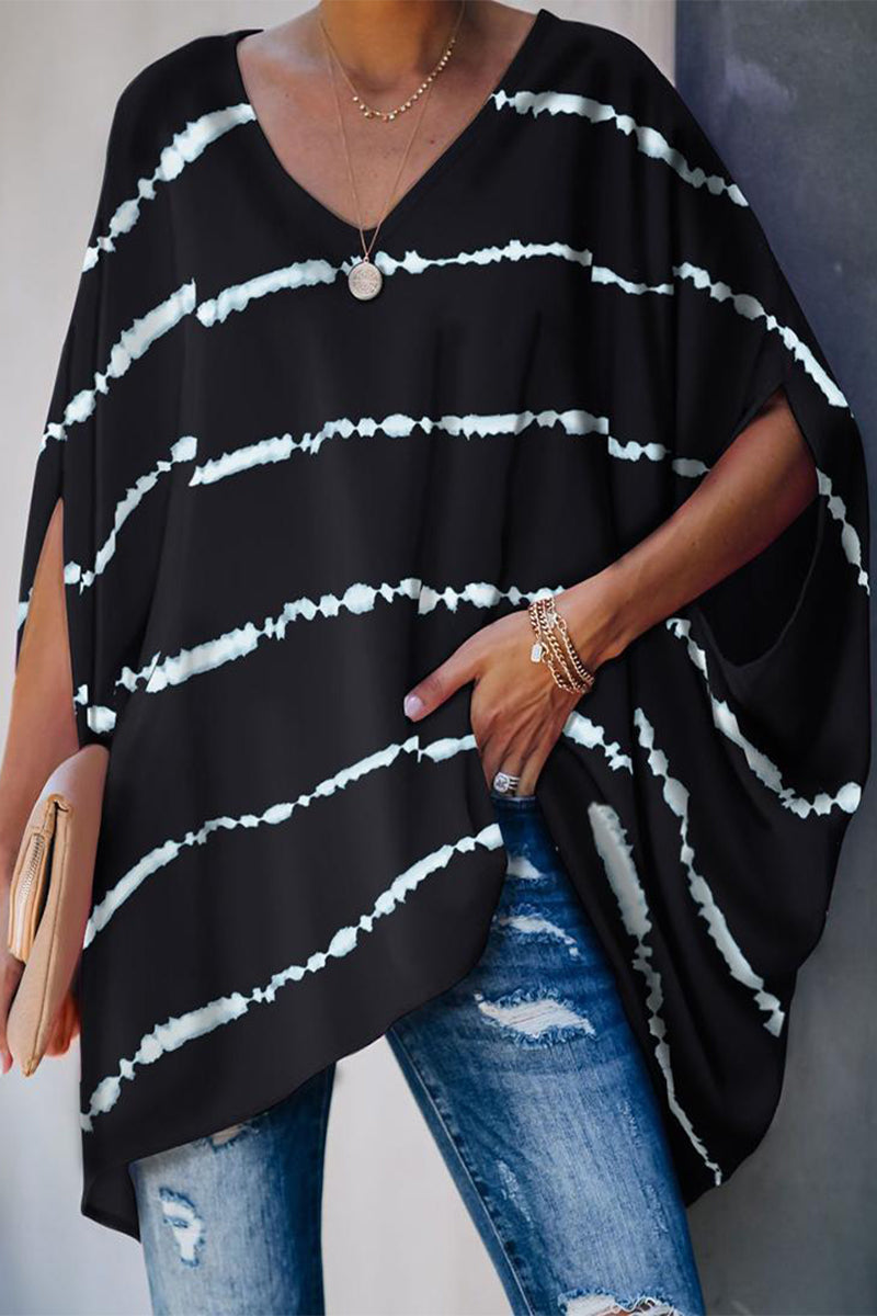 Casual Street Print Contrast V Neck T-Shirts(3 Colors)