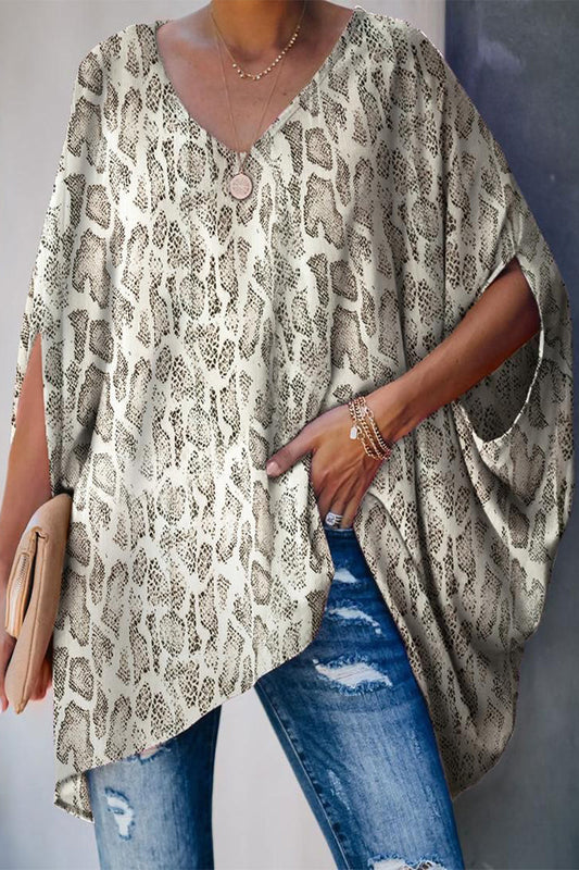 Casual Street Print Contrast V Neck T-Shirts(3 Colors)